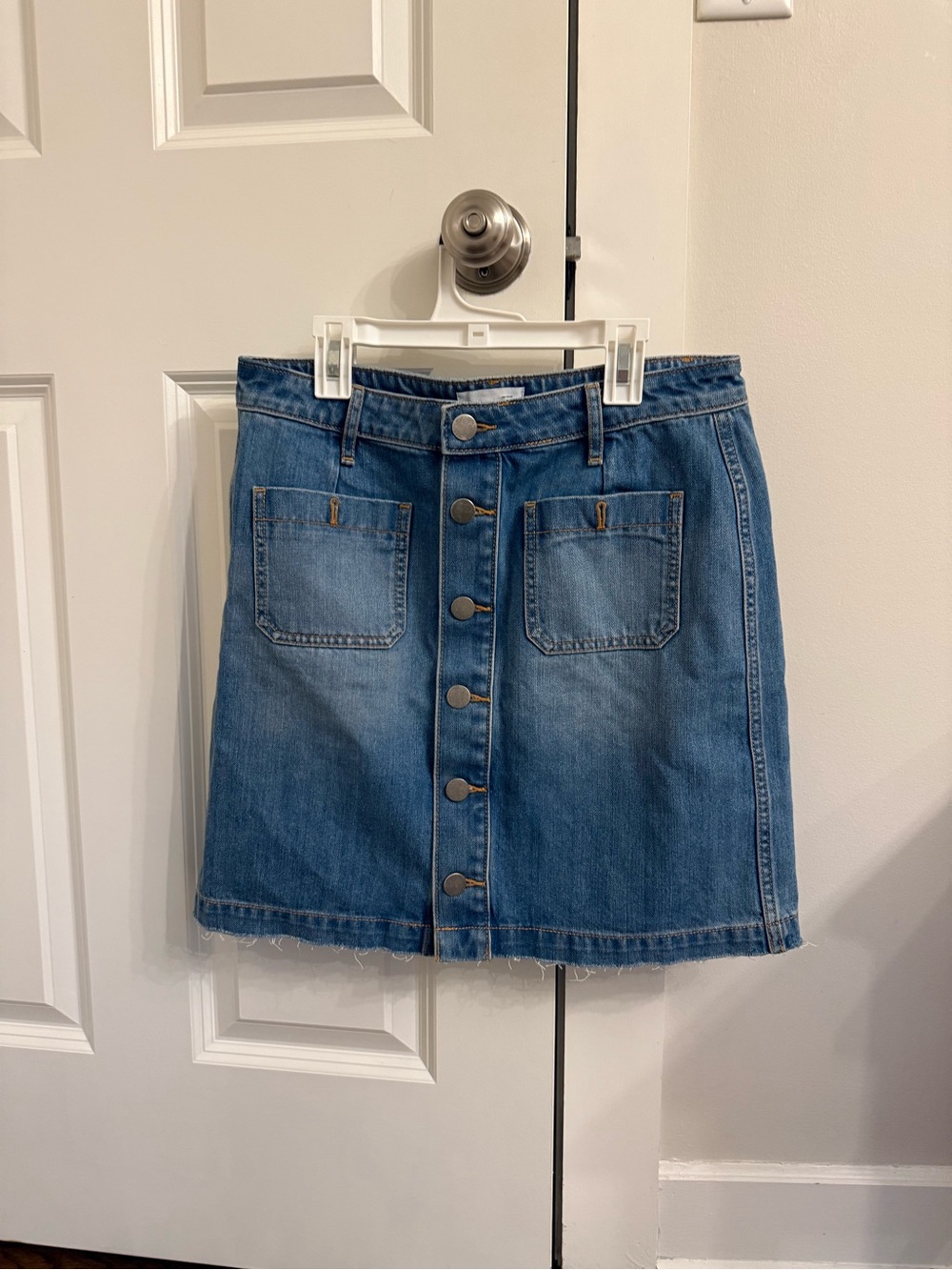 Button-Front Denim Skirt - Blue- Loft